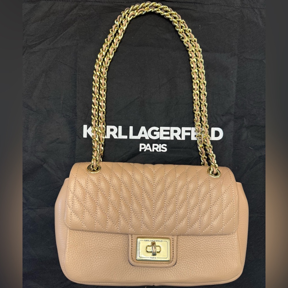 Karl Lagerfeld Beige Quilted Shoulder Bag, Lagerfeld was a designer of CHANEL